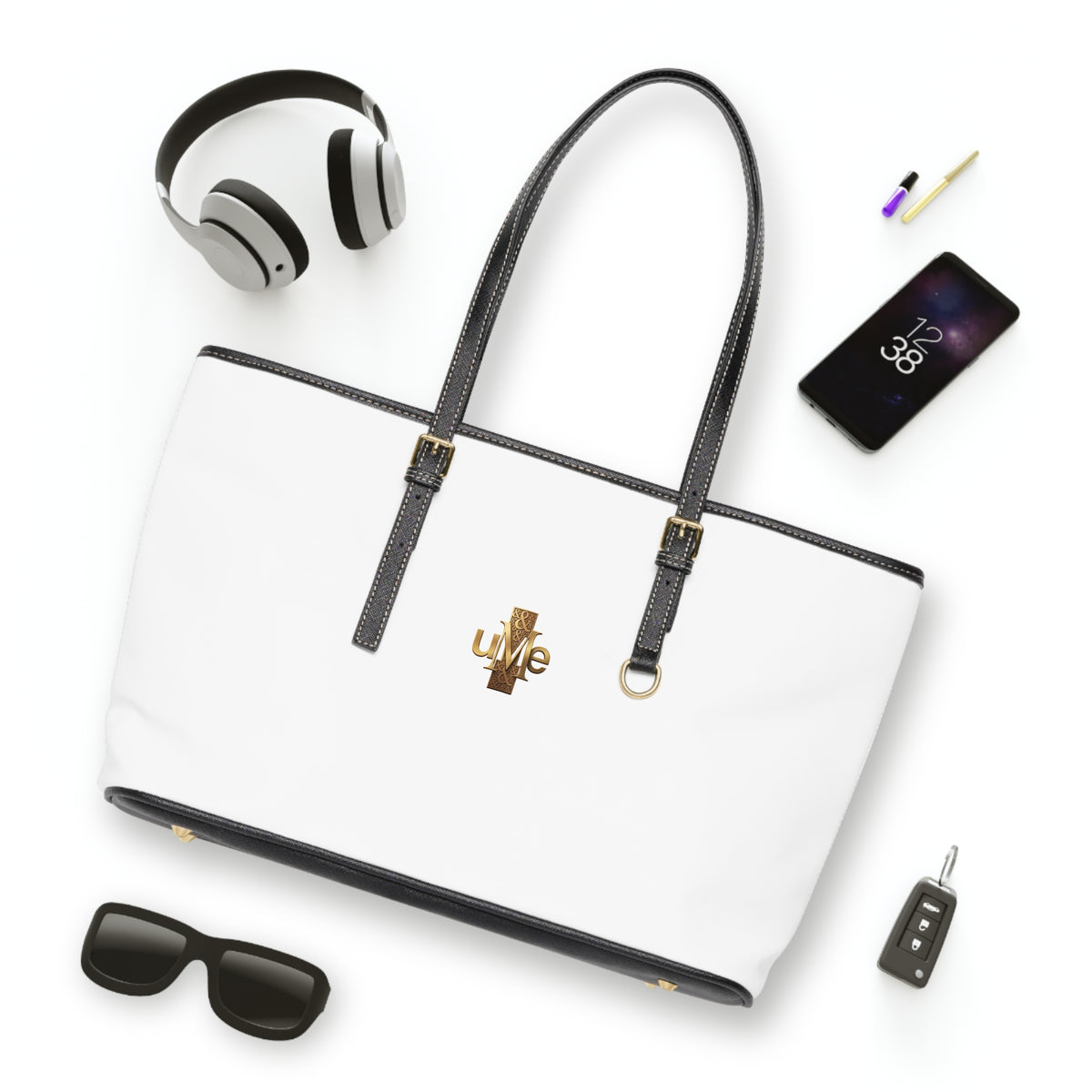 Solid White PU Leather Shoulder Tote — Minimalist Two-Size Handbag