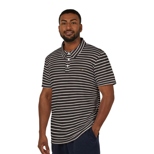Striped Casual Polo Shirt — Unisex Charcoal & White Horizontal Stripe Knit