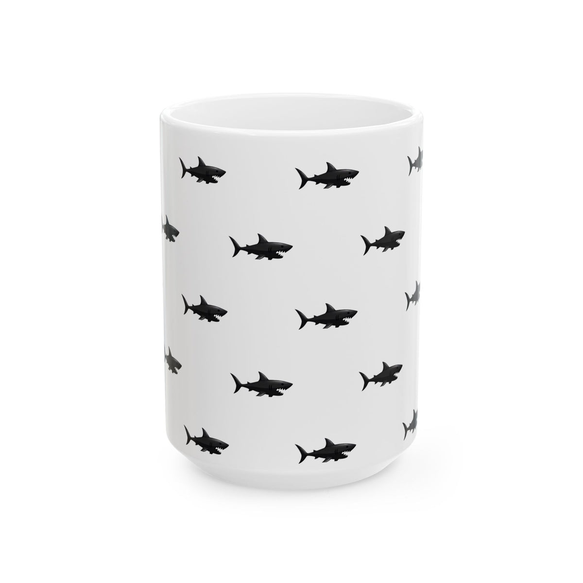 Shark Pattern Ceramic Mug – Black Shark Silhouette Coffee Cup (11oz, 15oz)
