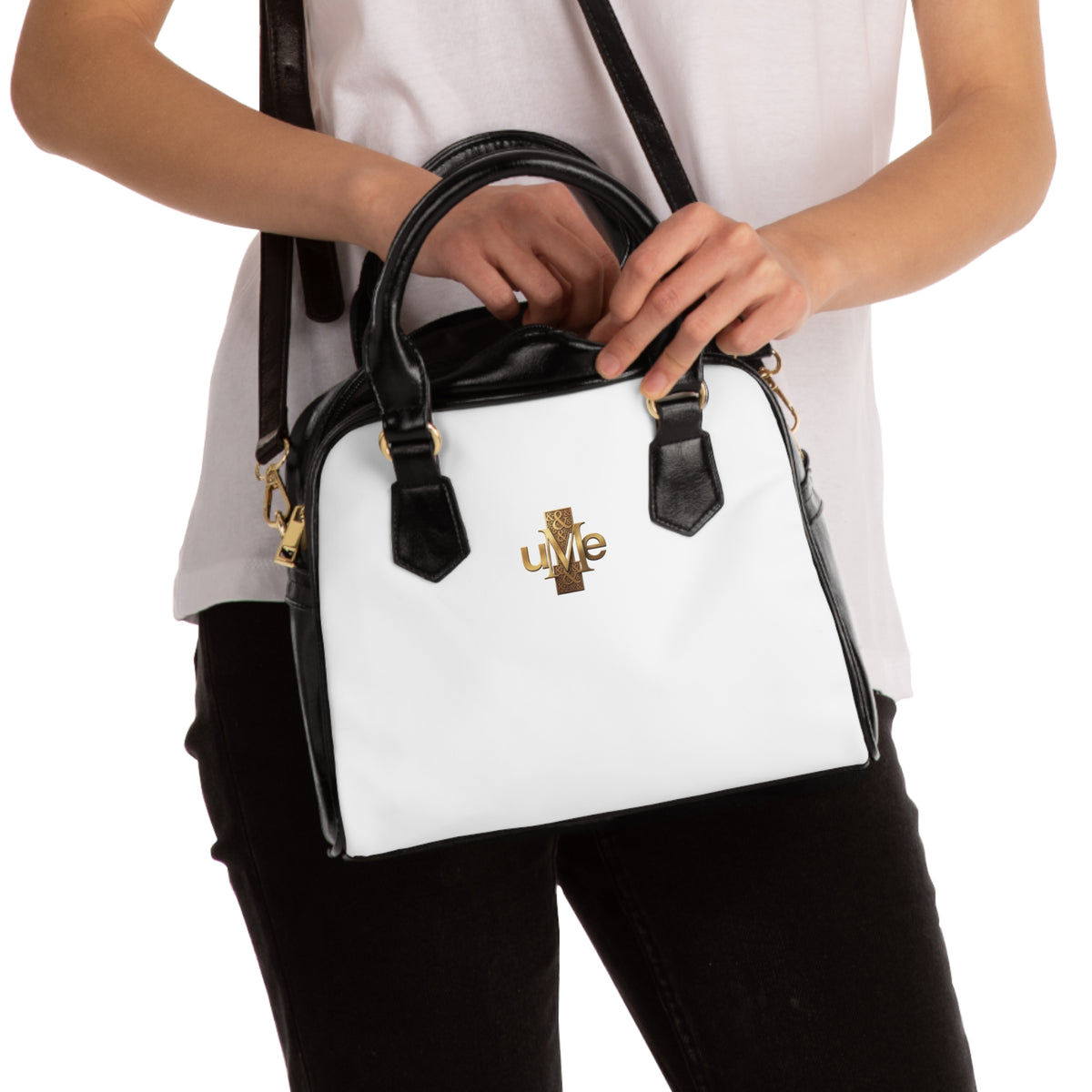 Solid White Shoulder Handbag — Structured Faux Leather Crossbody Tote