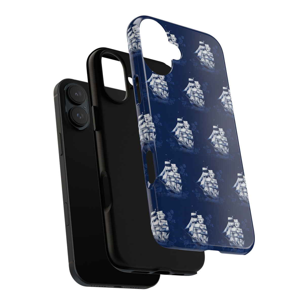 Navy Sailing Ship Phone Case — Navy Blue Vintage Nautical All-Over Print