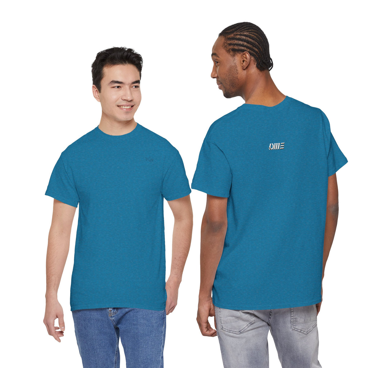 Minimalist string design Fish Tee — Small Chest Fish & Back 'OWE' Graphic