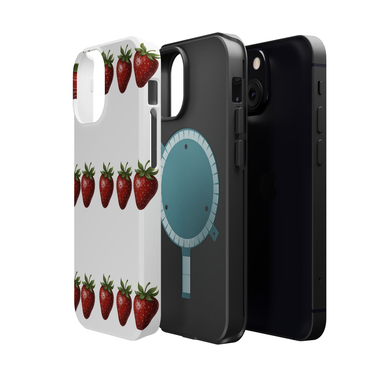 Strawberry Row Phone Case — White MagSafe Magnetic Impact-Resistant Cover