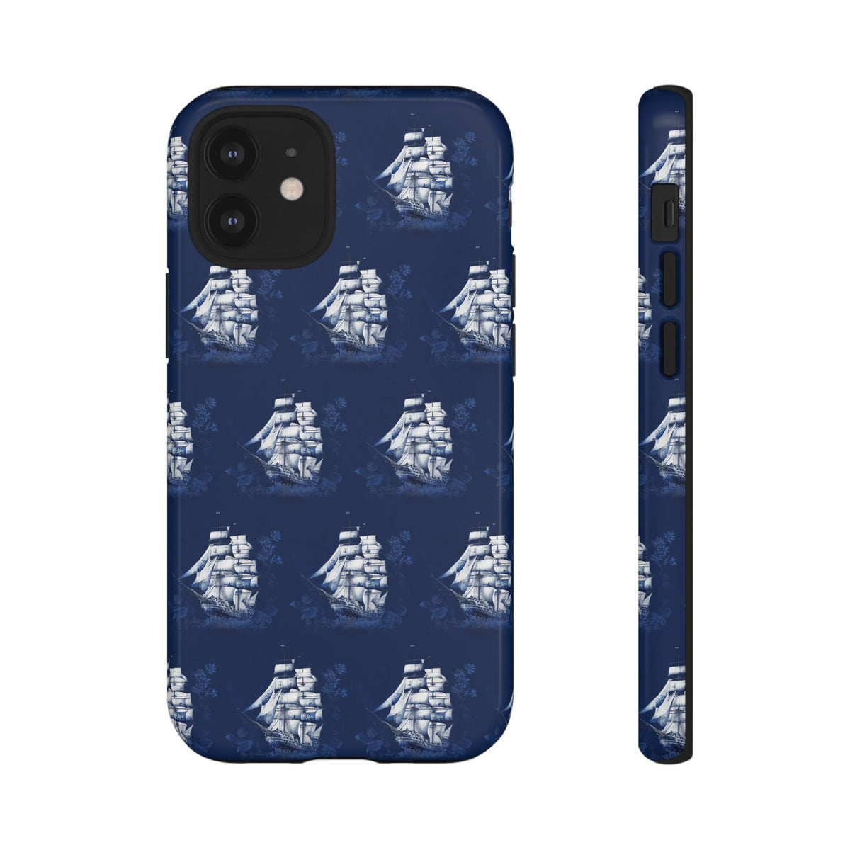 Navy Sailing Ship Phone Case — Navy Blue Vintage Nautical All-Over Print