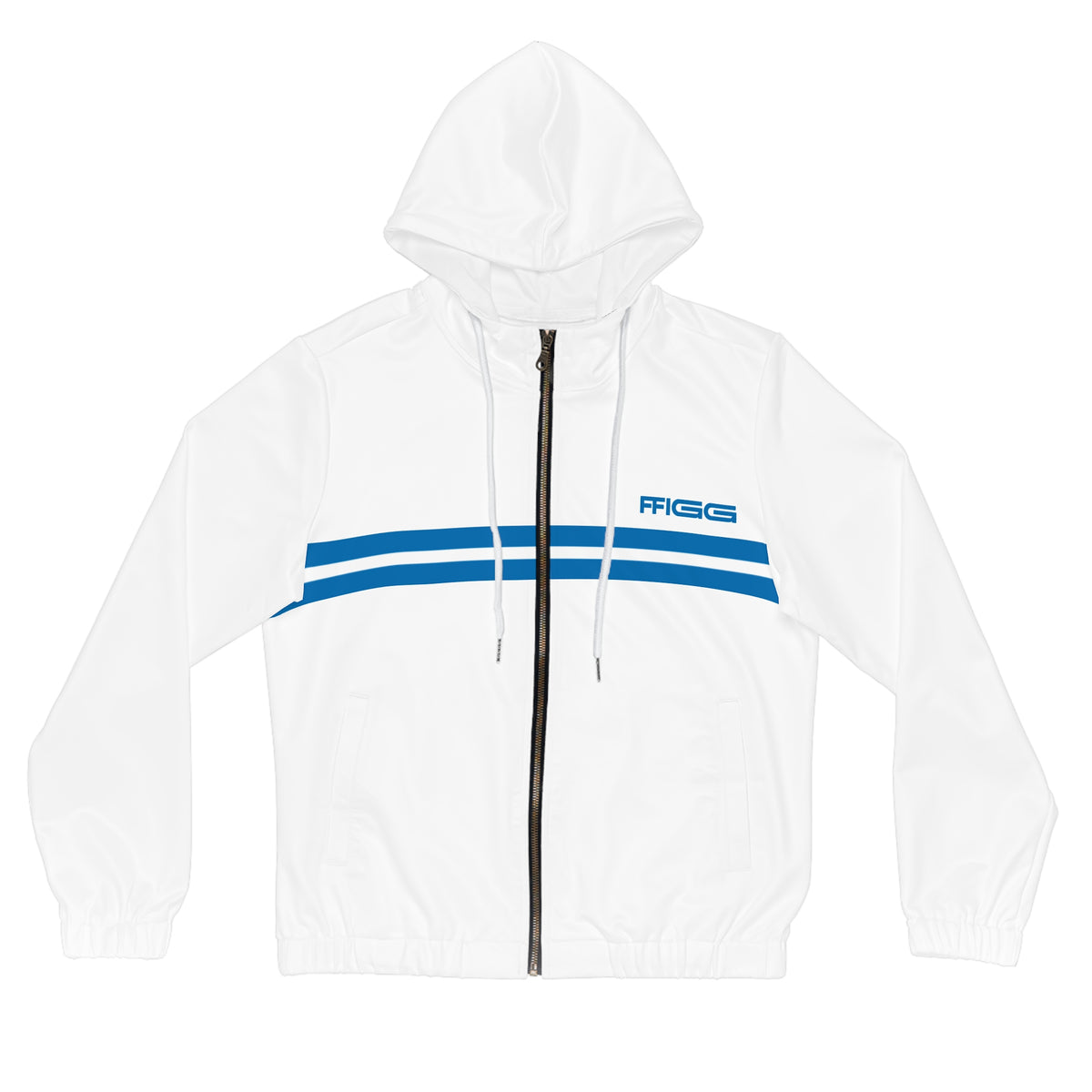 Women’s FFiGG Full-Zip Hoodie — White Blue-Stripe All-Over Print