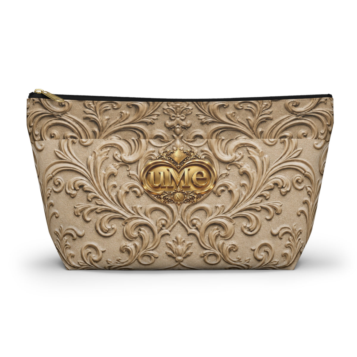 Beige UME Gold Scroll Accessory Pouch — All-Over Print