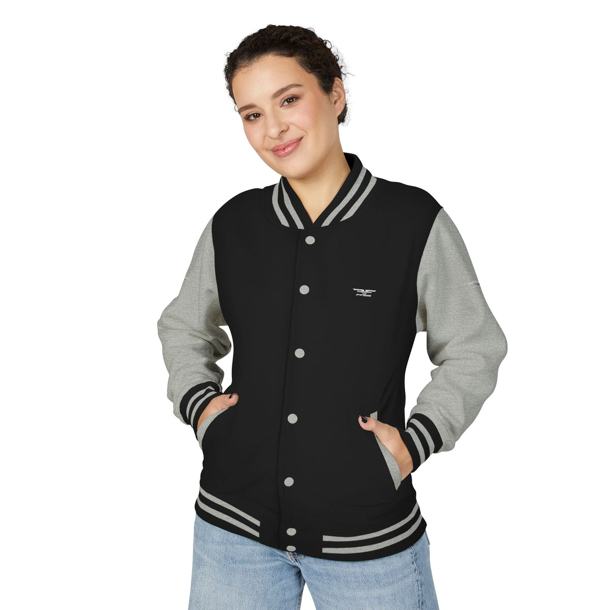 Black and White Varsity Jacket with Winged Logo