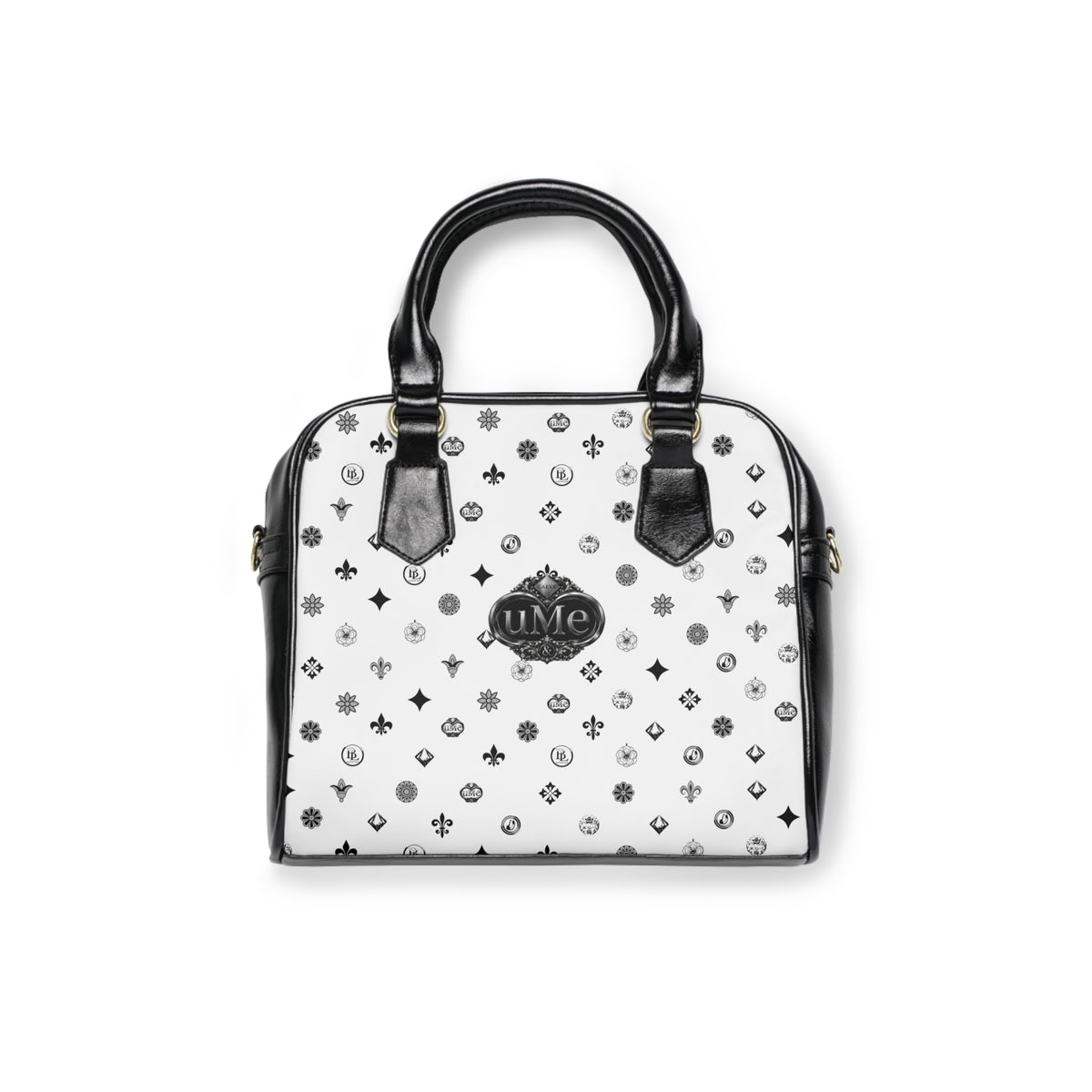 UME Monogram Pattern Shoulder Handbag — White All-Over Print