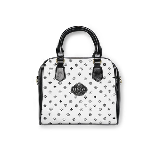 UME Monogram Pattern Shoulder Handbag — White All-Over Print