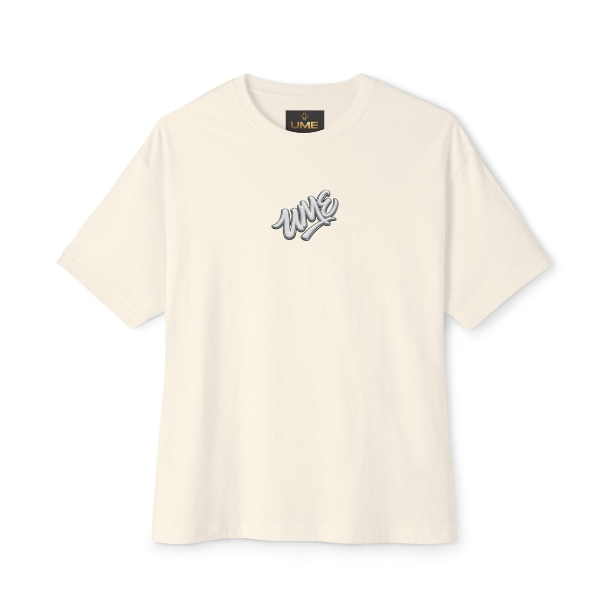 UME Script Logo Boxy Tee — White Oversized Graphic T-Shirt