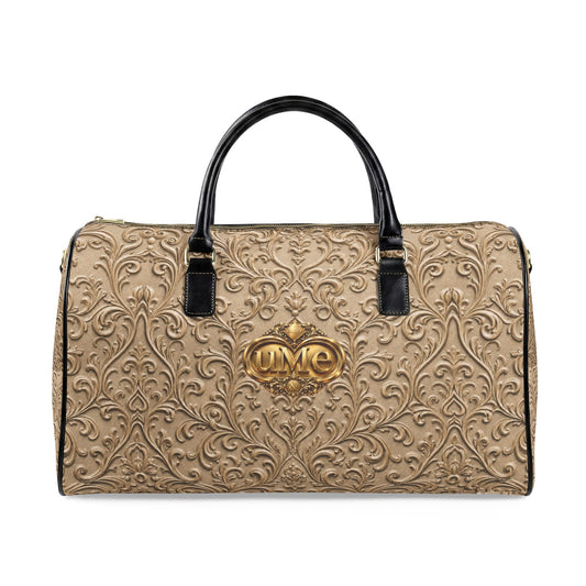 Beige Faux Leather Travel Bag — Ornate Scroll 'uMe' Weekender