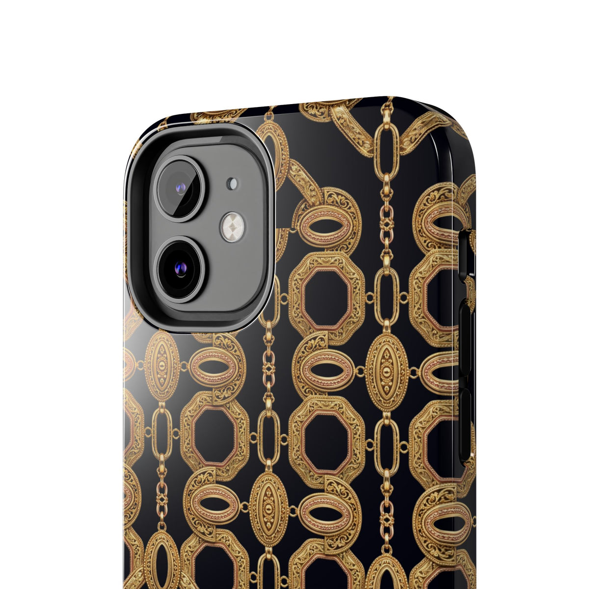 Gold Chain Phone Case — Black & Gold Ornate Chain All-Over Print Tough Cover