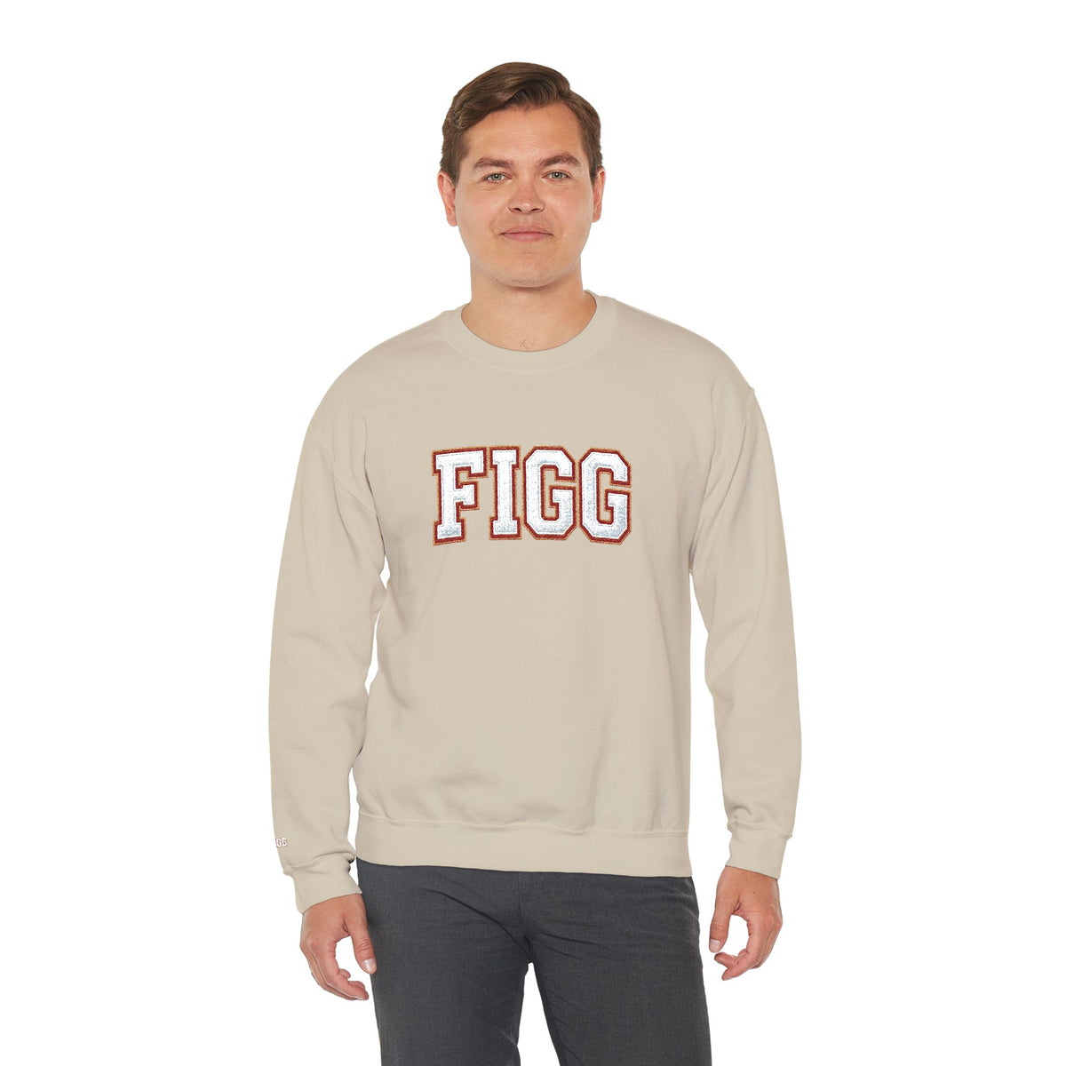 FFiGG Embroidered Collegiate Crewneck — Sport Grey, Black & More Colors