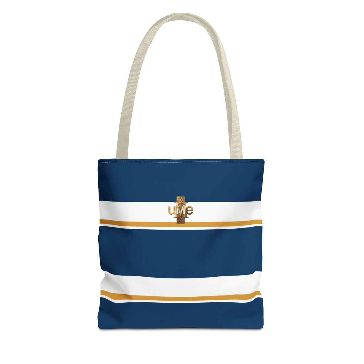 LIVE Cross Tote Bag — Navy & White Stripes with Gold Motif