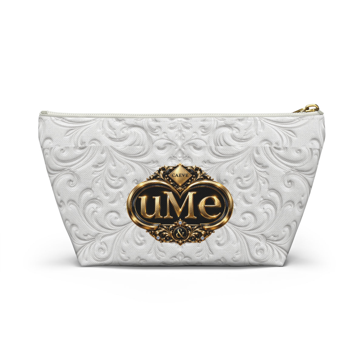 White UME Gold Crest Accessory Pouch — All-Over Print