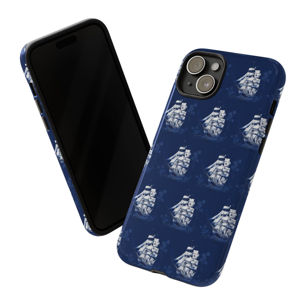 Navy Sailing Ship Phone Case — Navy Blue Vintage Nautical All-Over Print