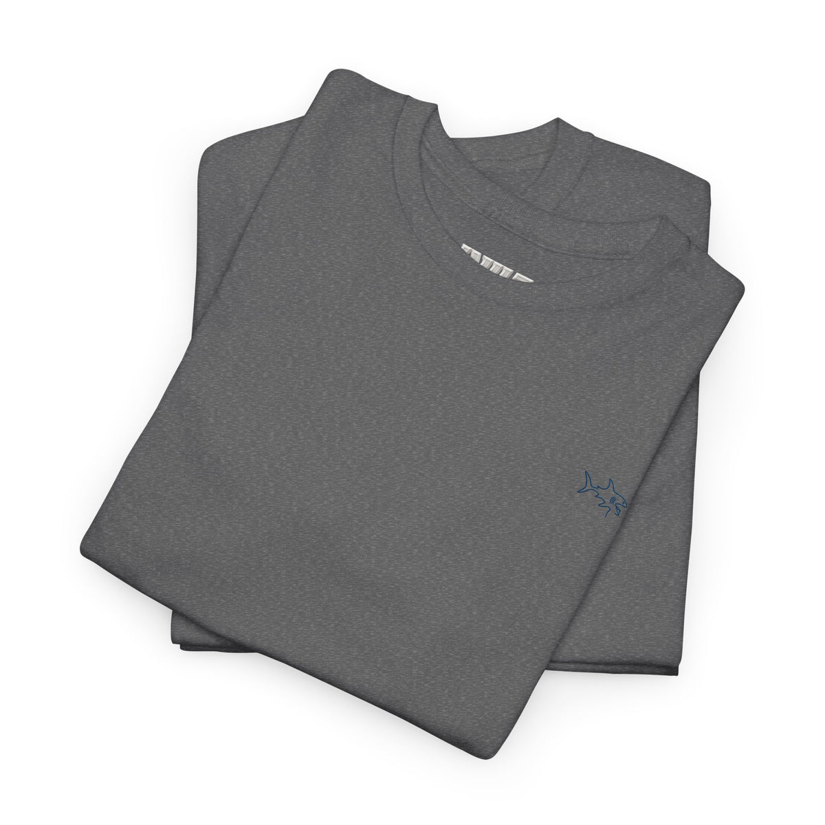 Minimalist string design Fish Tee — Small Chest Fish & Back 'OWE' Graphic
