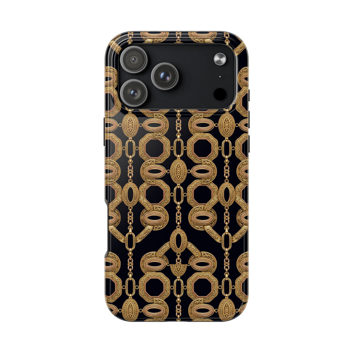 Gold Chain Phone Case — Black & Gold Ornate Chain All-Over Print Tough Cover