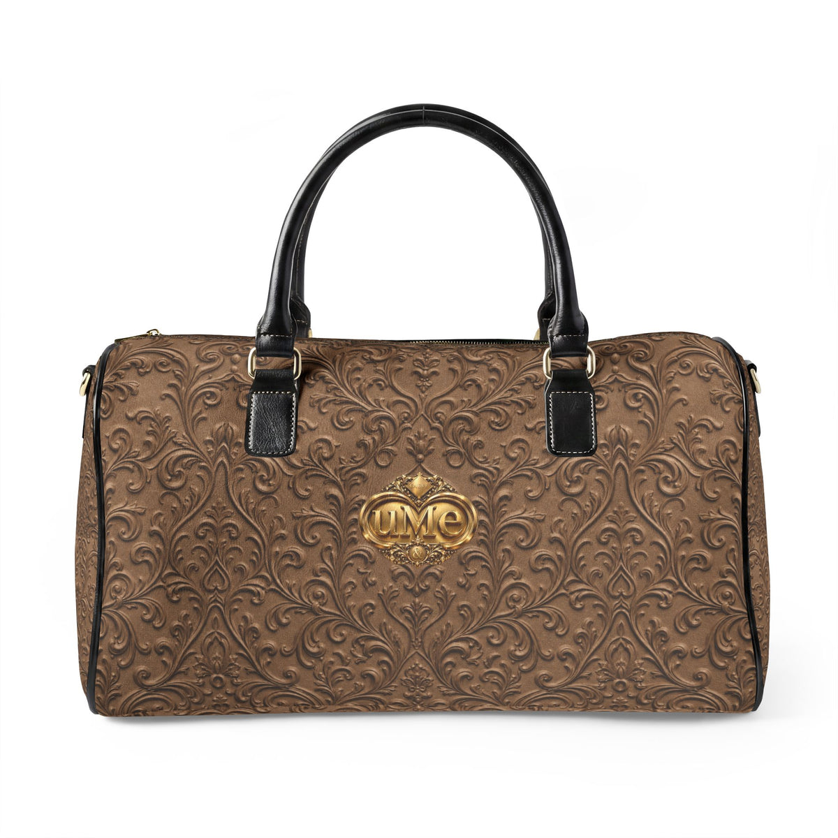 Brown Faux Leather Travel Bag — Vintage Scroll 'uMe' Weekender