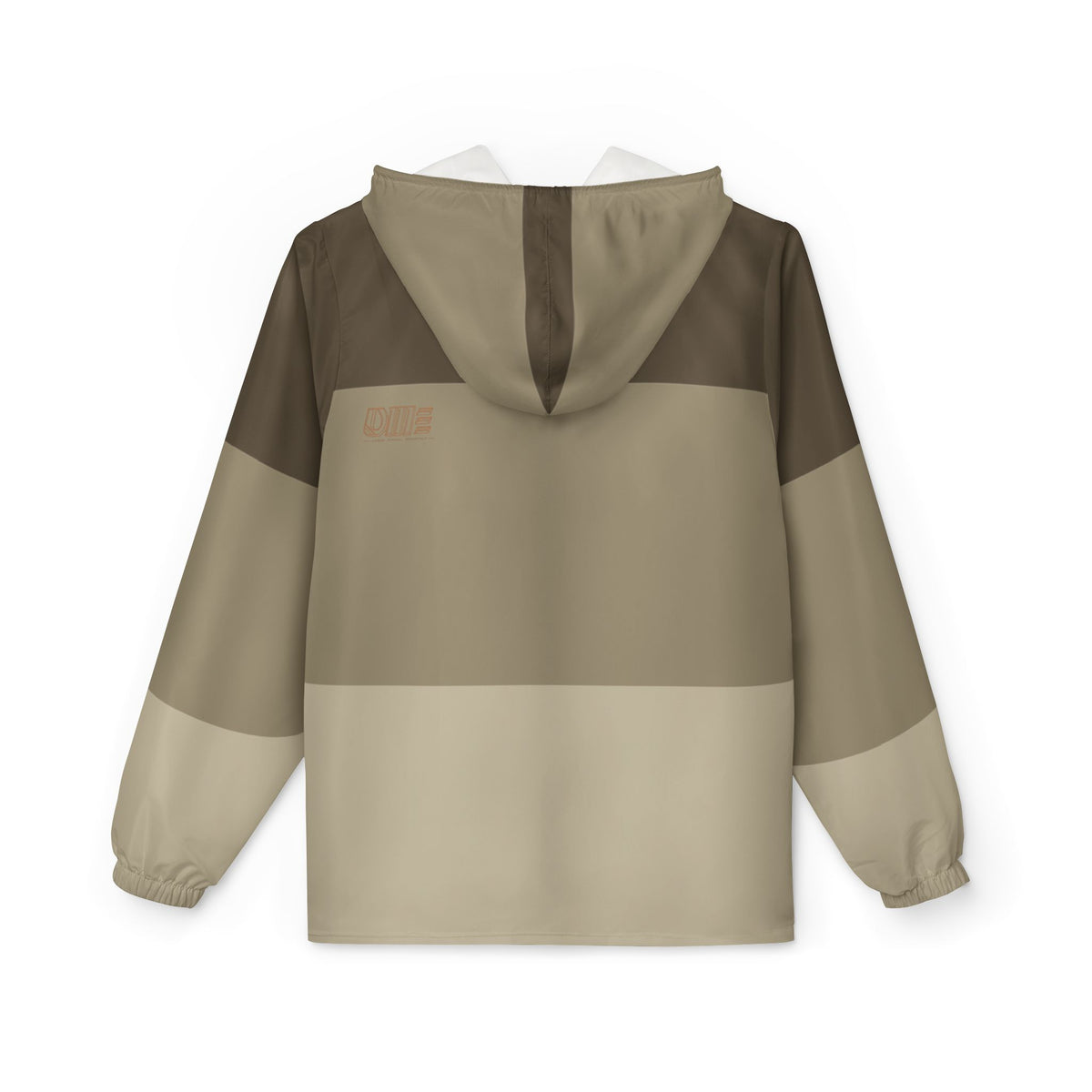 Neutral Striped Windbreaker Jacket — Beige Lightweight Hooded All-Over Print