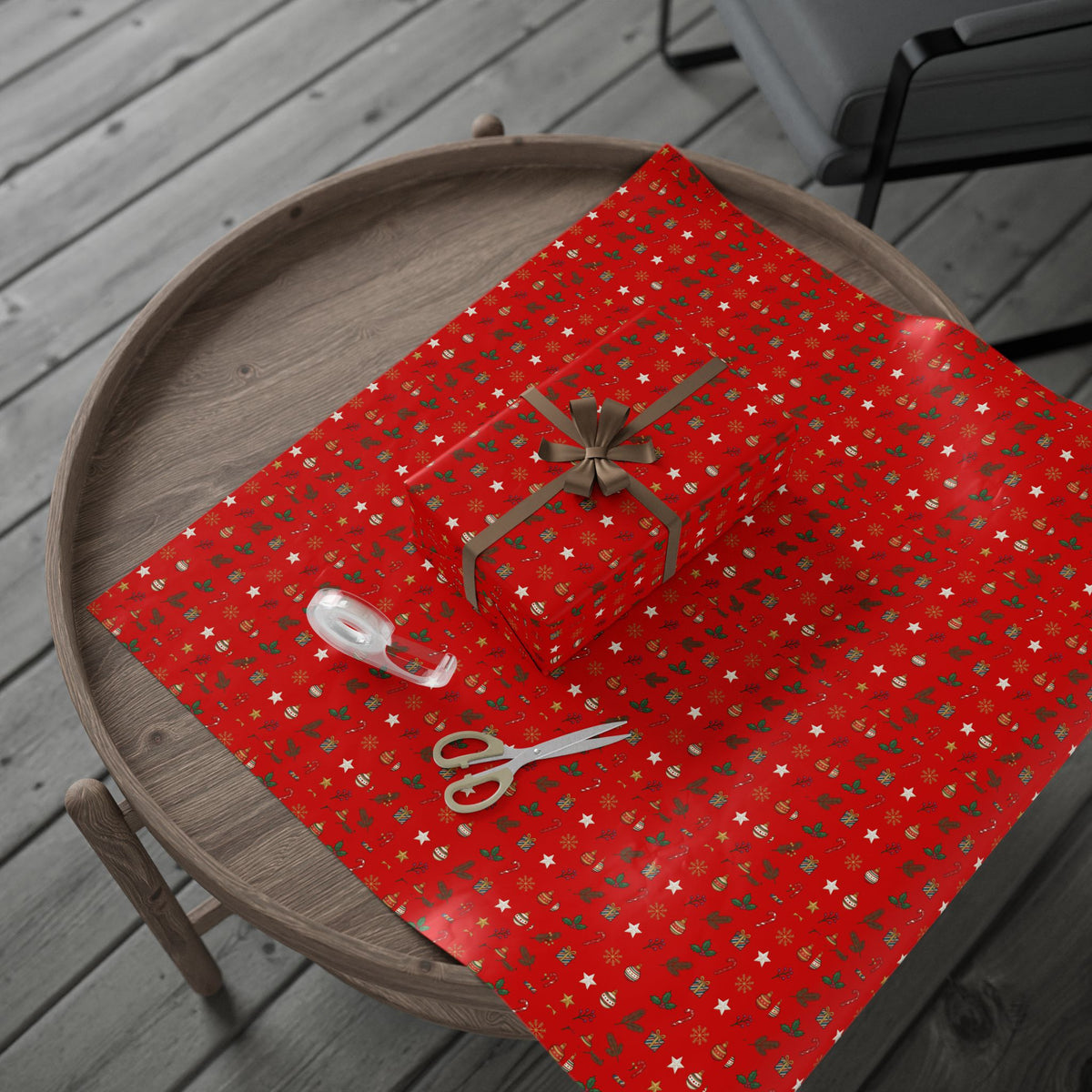 Christmas Wrapping Paper Roll — Red Holiday Ornaments Pattern