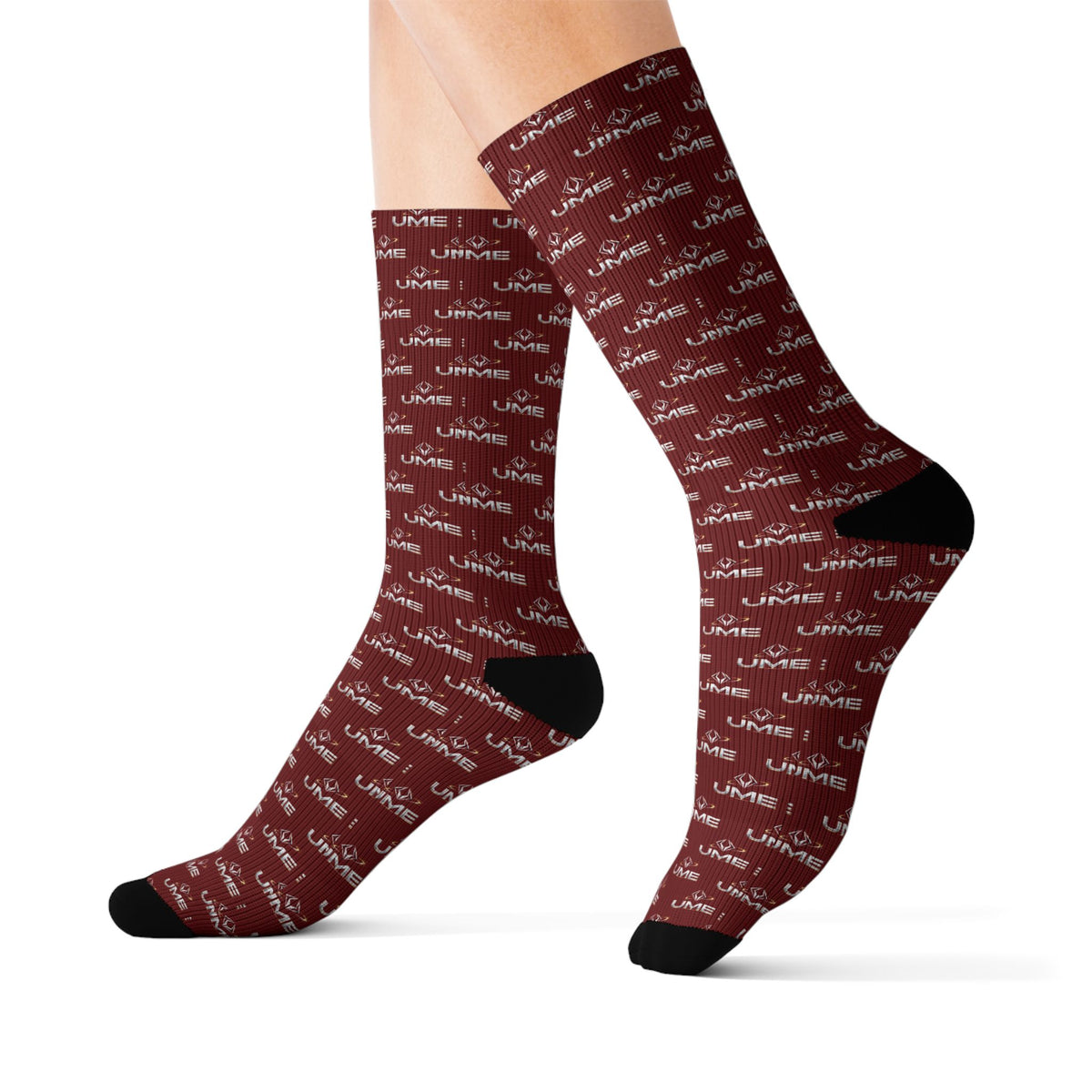 UME Monochrome Crew Socks — Burgundy All-Over Sublimation Print