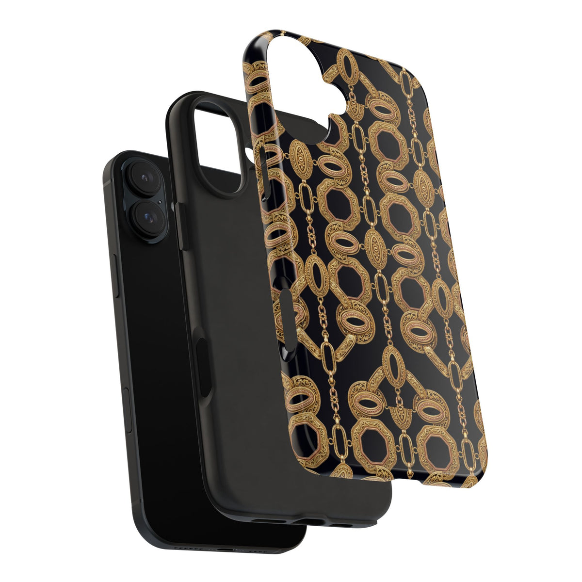 Gold Chain Phone Case — Black & Gold Ornate Chain All-Over Print Tough Cover