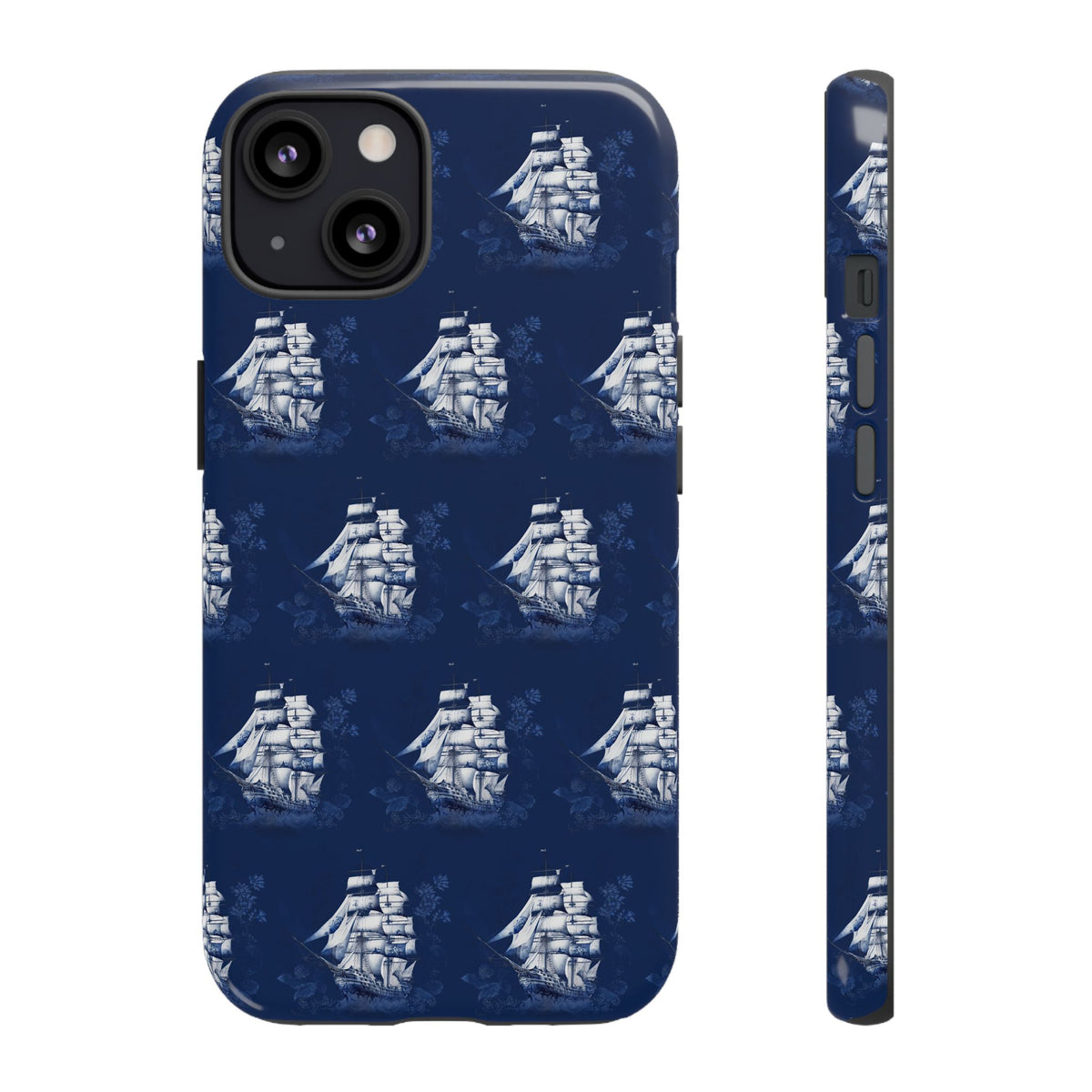 Navy Sailing Ship Phone Case — Navy Blue Vintage Nautical All-Over Print