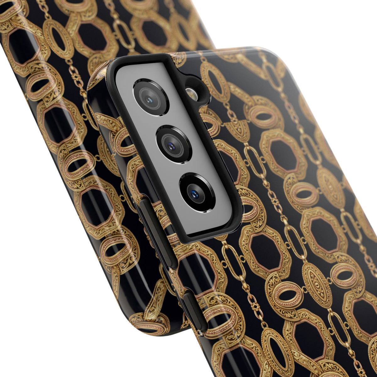Gold Chain Phone Case — Black & Gold Ornate Chain All-Over Print Tough Cover