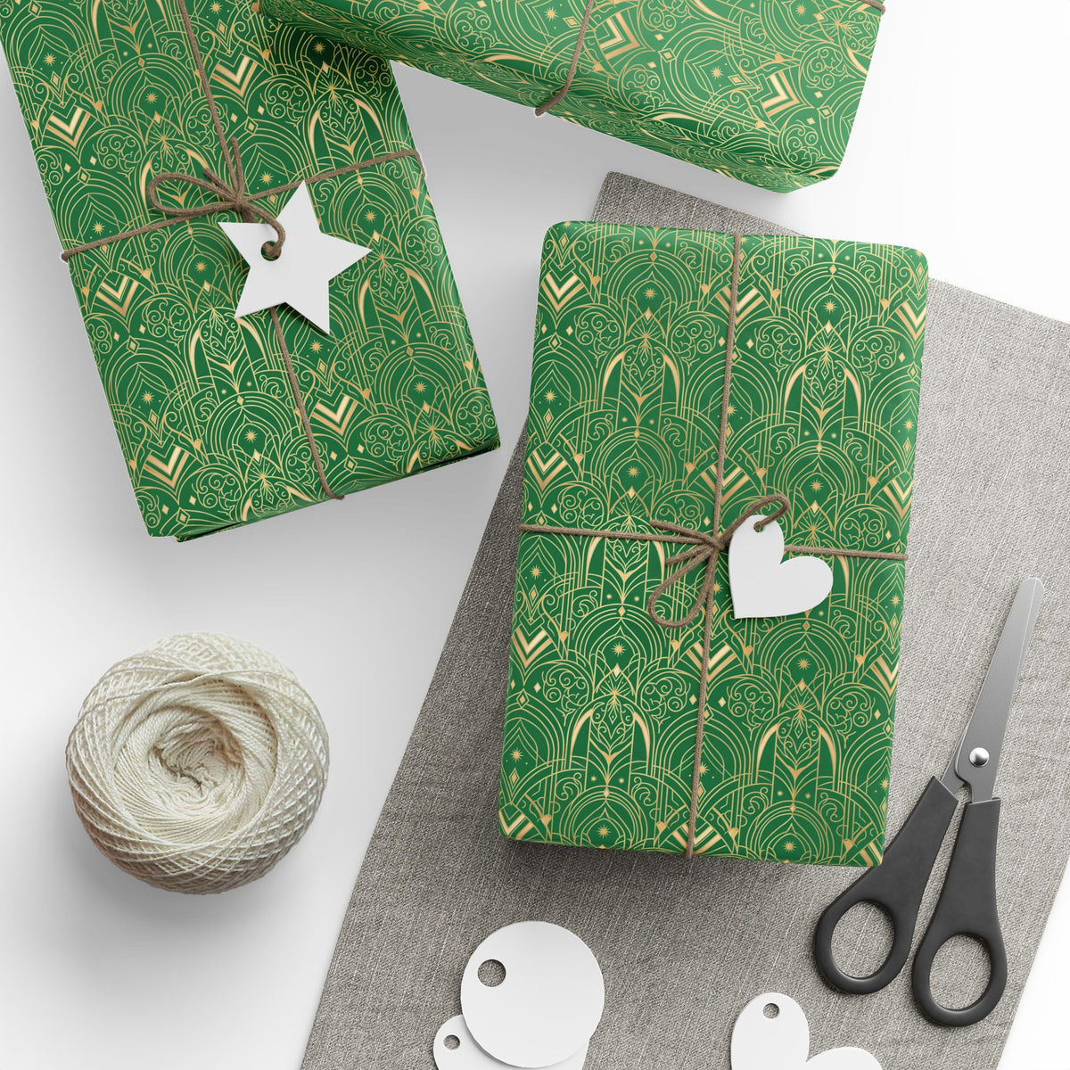Festive Green & Gold Wrapping Paper Roll — Elegant Holiday Gift Wrap