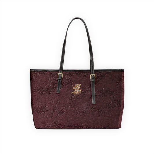 Oxblood Floral Emboss Monogram Tote Bag – BL Signature Deep Burgundy PU Leather Shoulder Bag