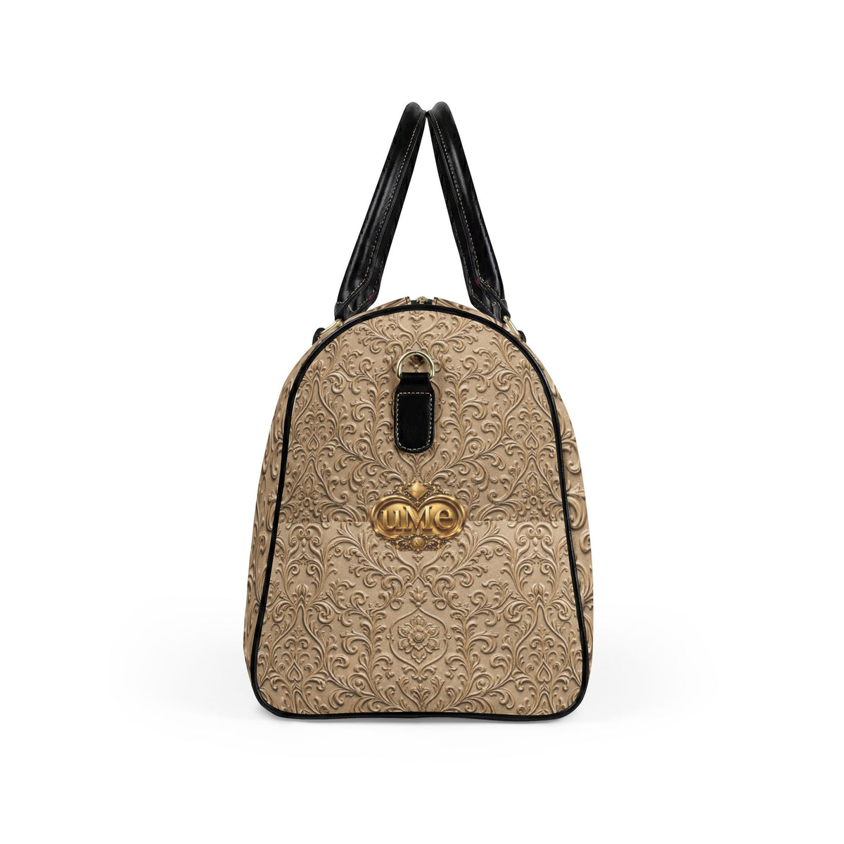Beige Faux Leather Travel Bag — Ornate Scroll 'uMe' Weekender