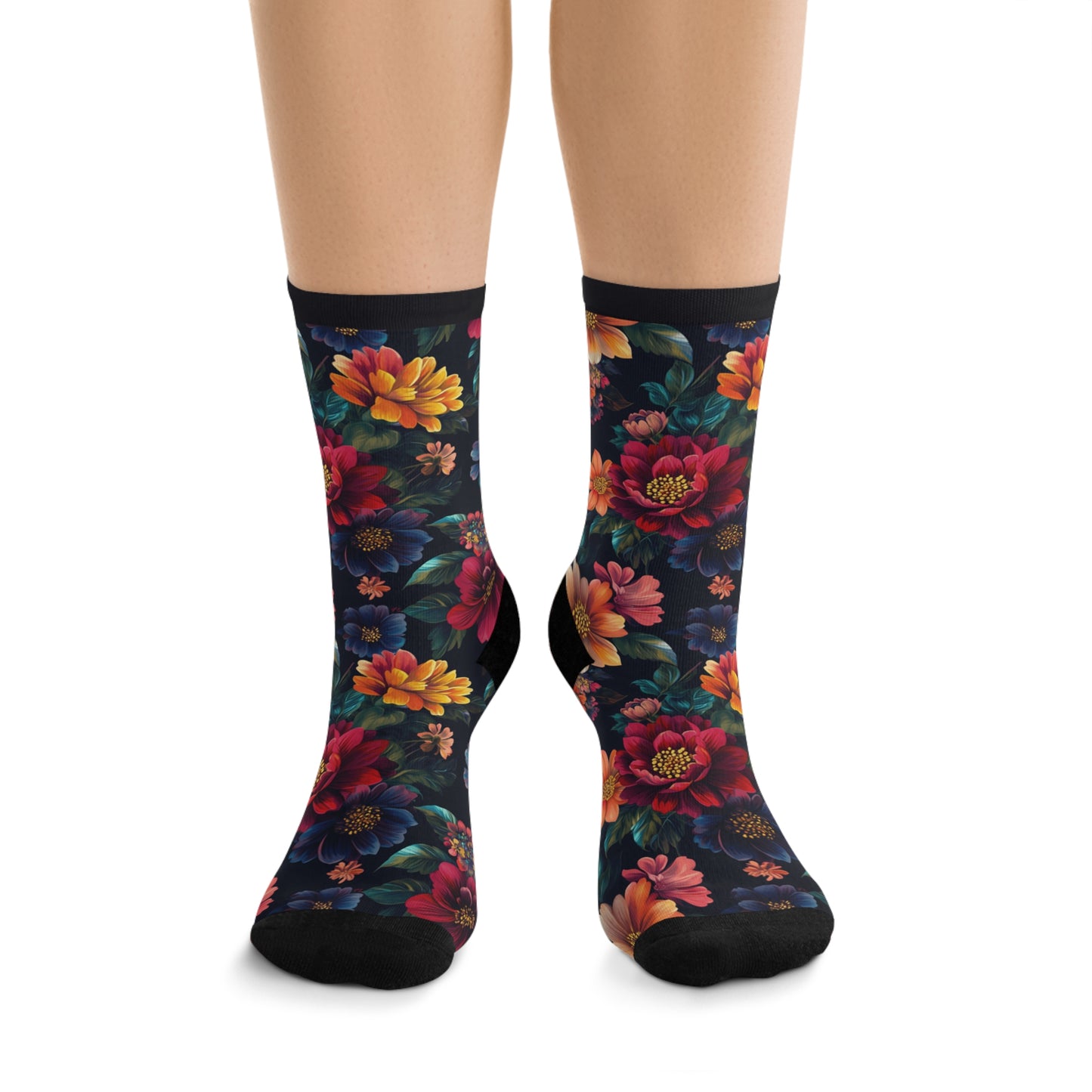 Floral Night Bloom Socks — Recycled Poly Colorful Flower Crew Socks