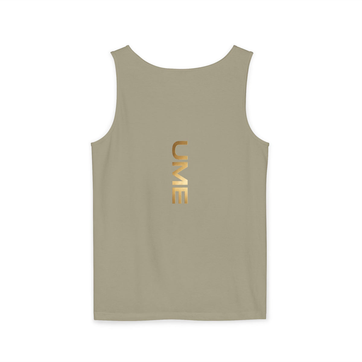 UME Gold Vertical Logo Tank Top – Garment-Dyed Unisex Muscle Tee
