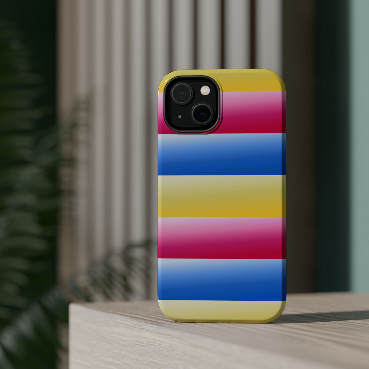 Striped Magnetic Impact-Resistant Phone Case — Colorful Pink Blue Yellow Protection