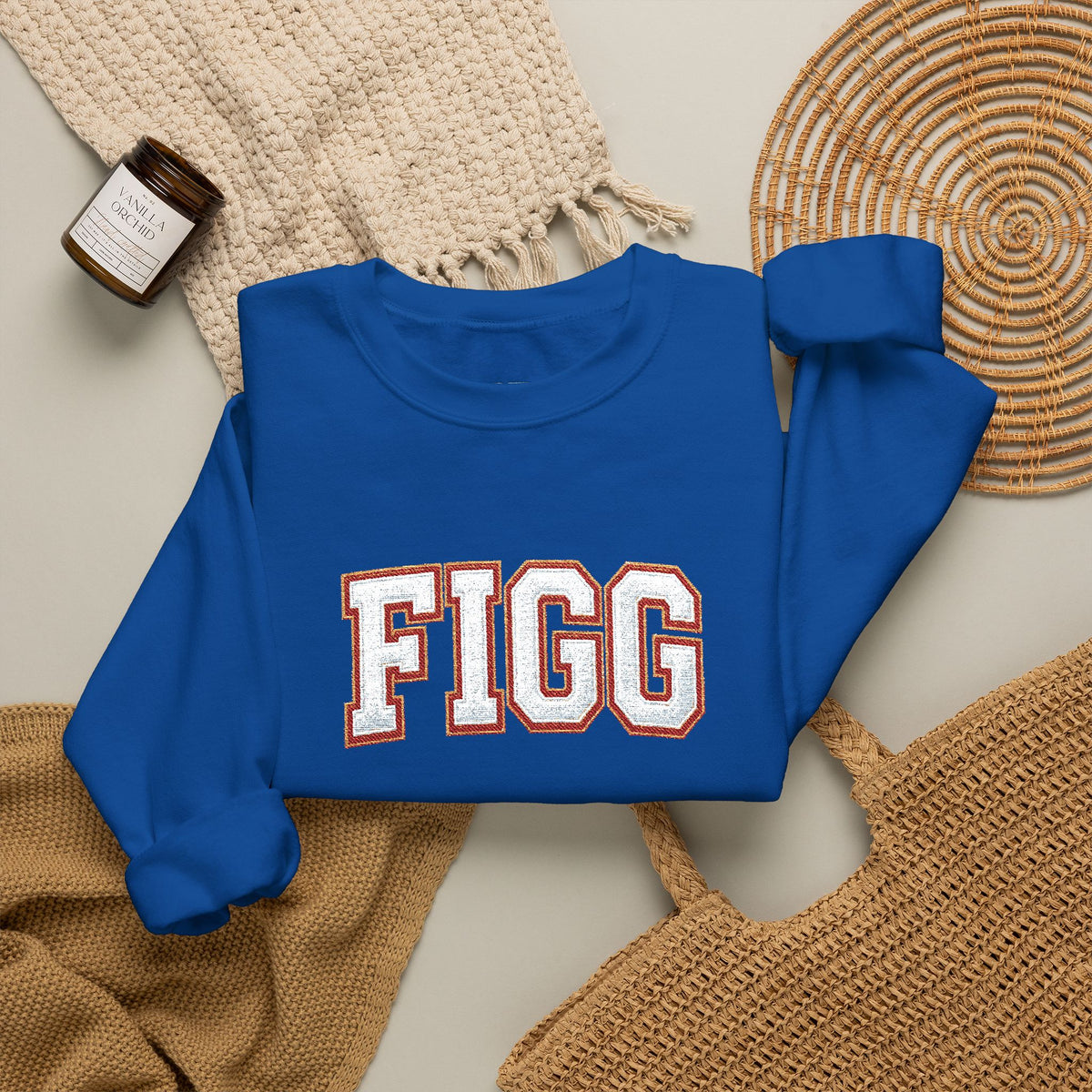 FFiGG Embroidered Collegiate Crewneck — Sport Grey, Black & More Colors
