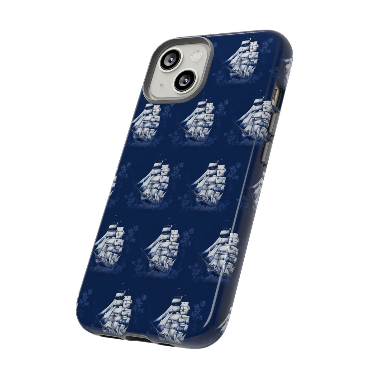 Navy Sailing Ship Phone Case — Navy Blue Vintage Nautical All-Over Print
