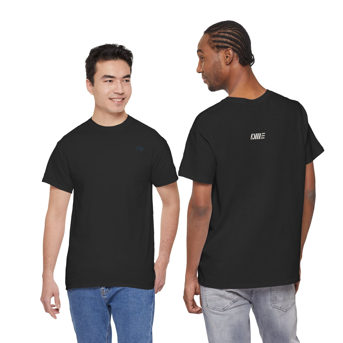 Minimalist string design Fish Tee — Small Chest Fish & Back 'OWE' Graphic