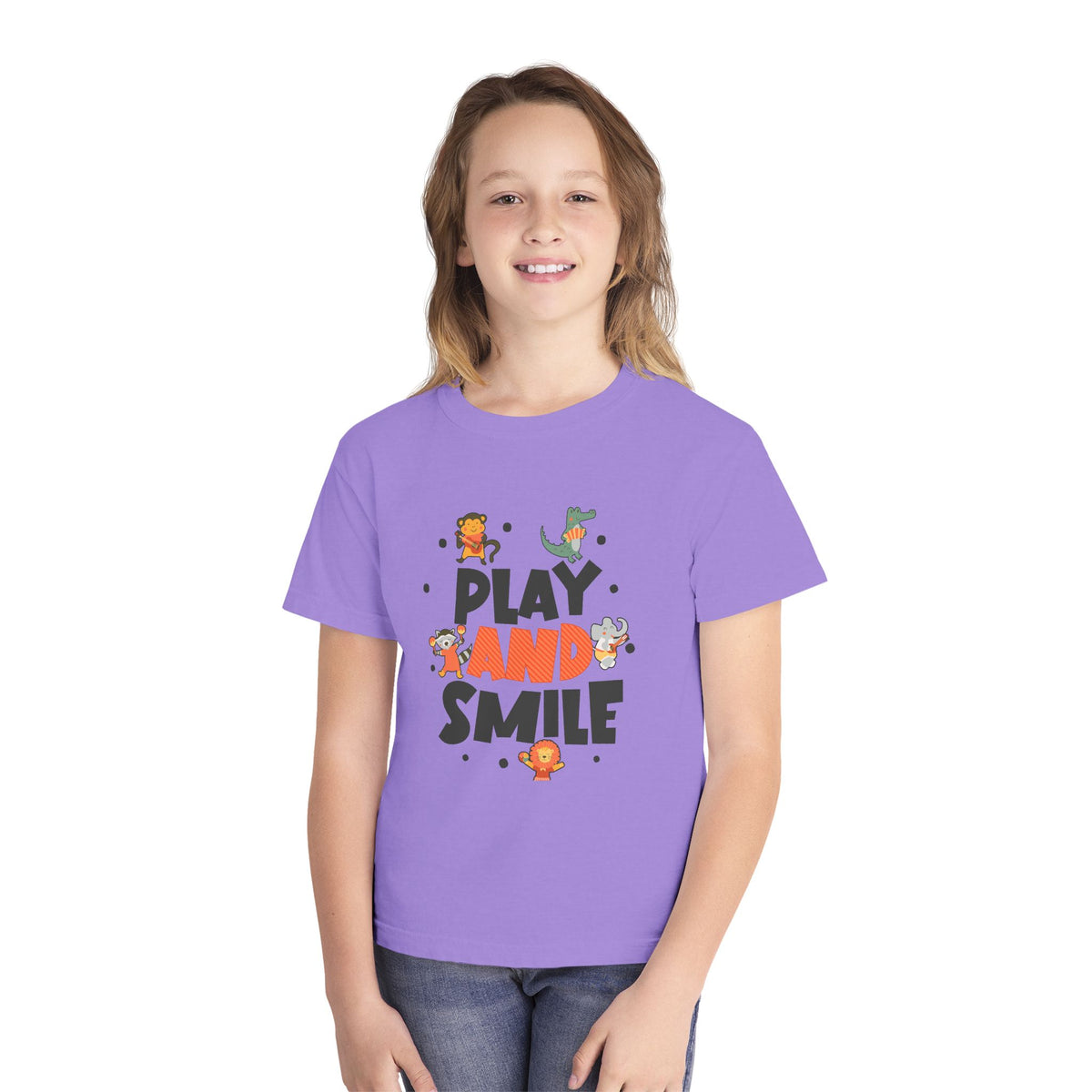 Play and Smile Youth Tee — Cute Animal Playtime Kids T‑Shirt
