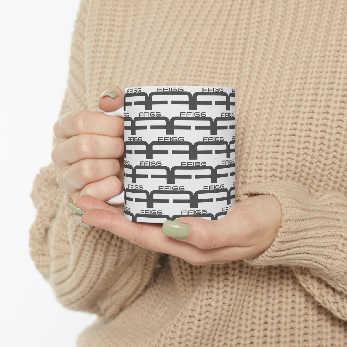 FFiGG Geometric Pattern Ceramic Mug — White