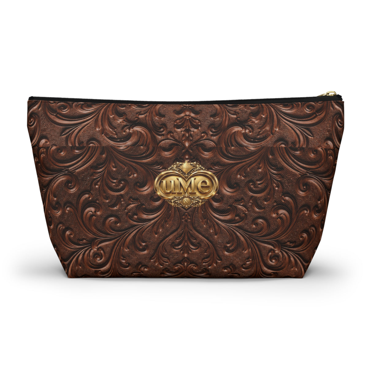 Brown UME Gold Crest Cosmetic Pouch — All-Over Print