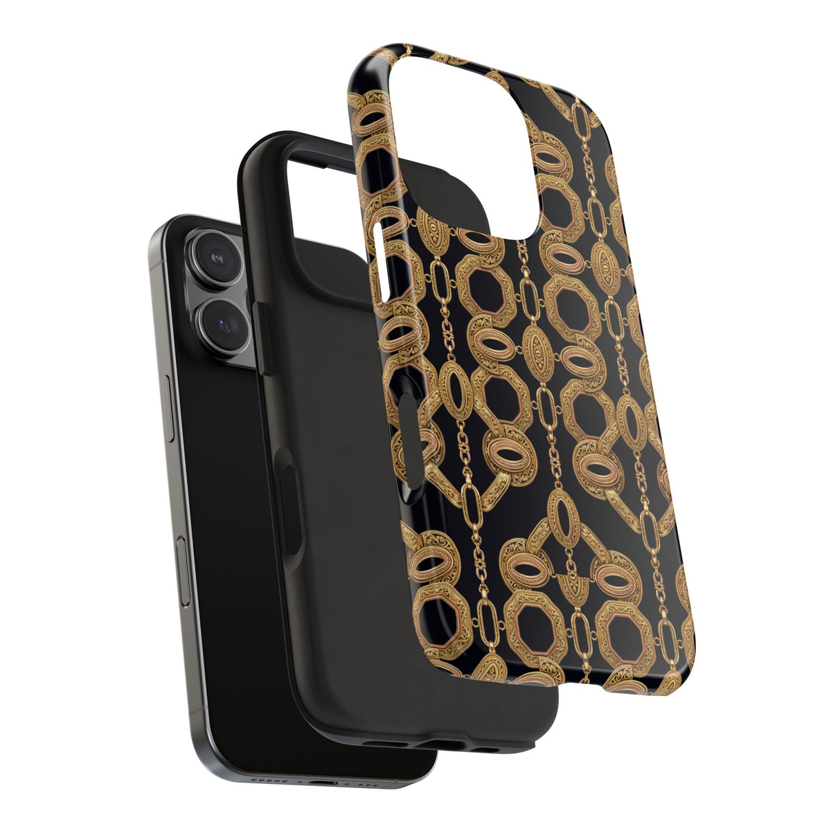 Gold Chain Phone Case — Black & Gold Ornate Chain All-Over Print Tough Cover