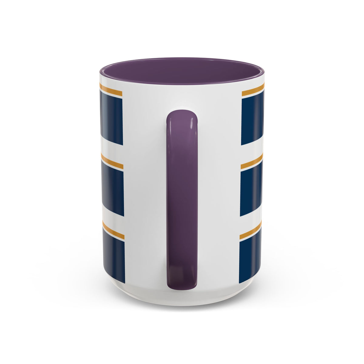 Navy and Gold Striped Accent Mug — White Ceramic