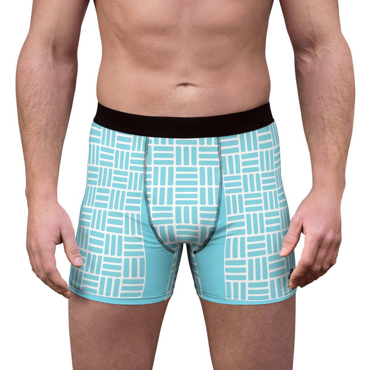 AOP Men’s Boxer Briefs — Aqua Geometric Grid Print