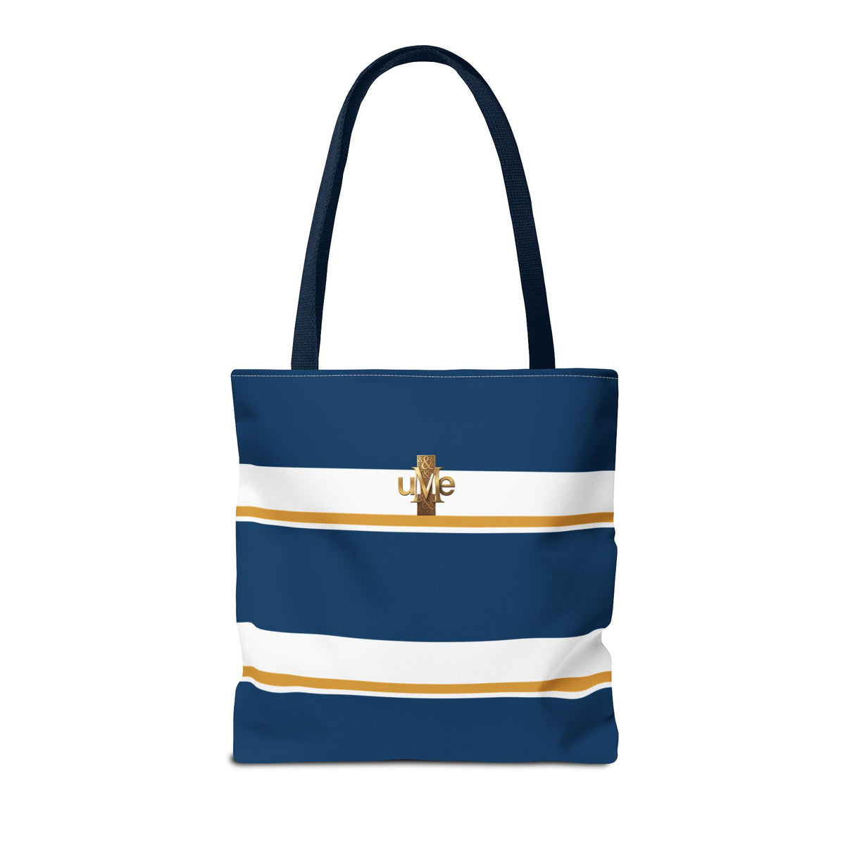 LIVE Cross Tote Bag — Navy & White Stripes with Gold Motif