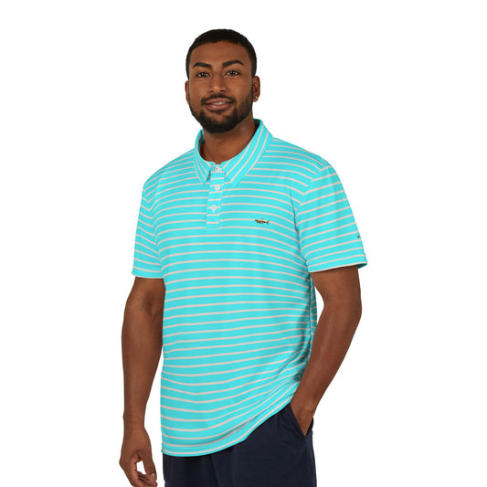 Striped Casual Polo Shirt — Unisex Aqua Horizontal Stripe Knit