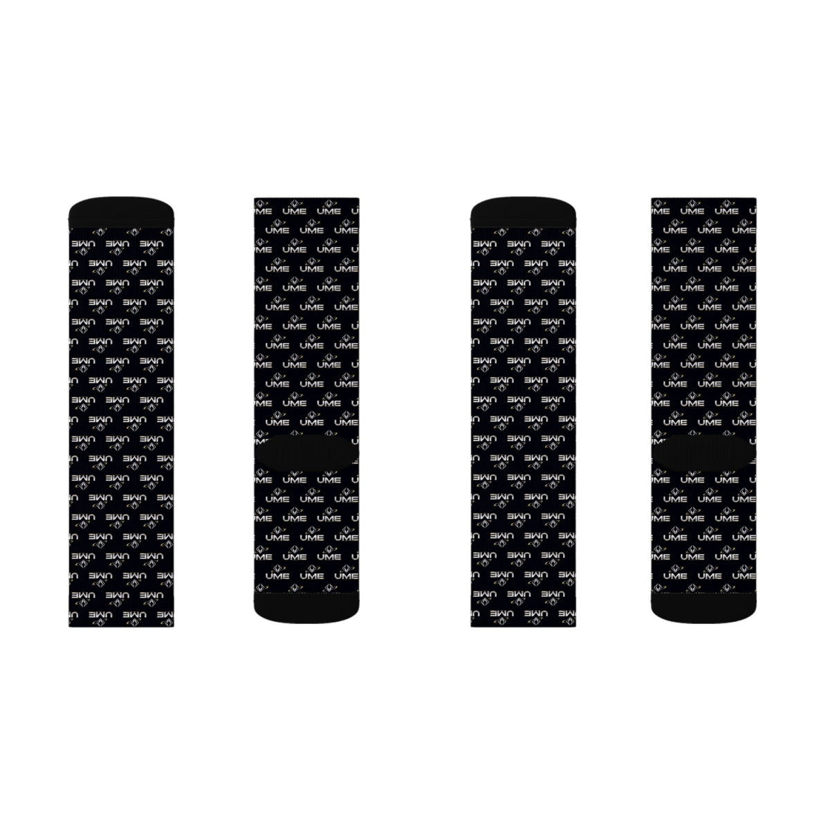 UME Monochrome Crew Socks — Black All-Over Sublimation Print