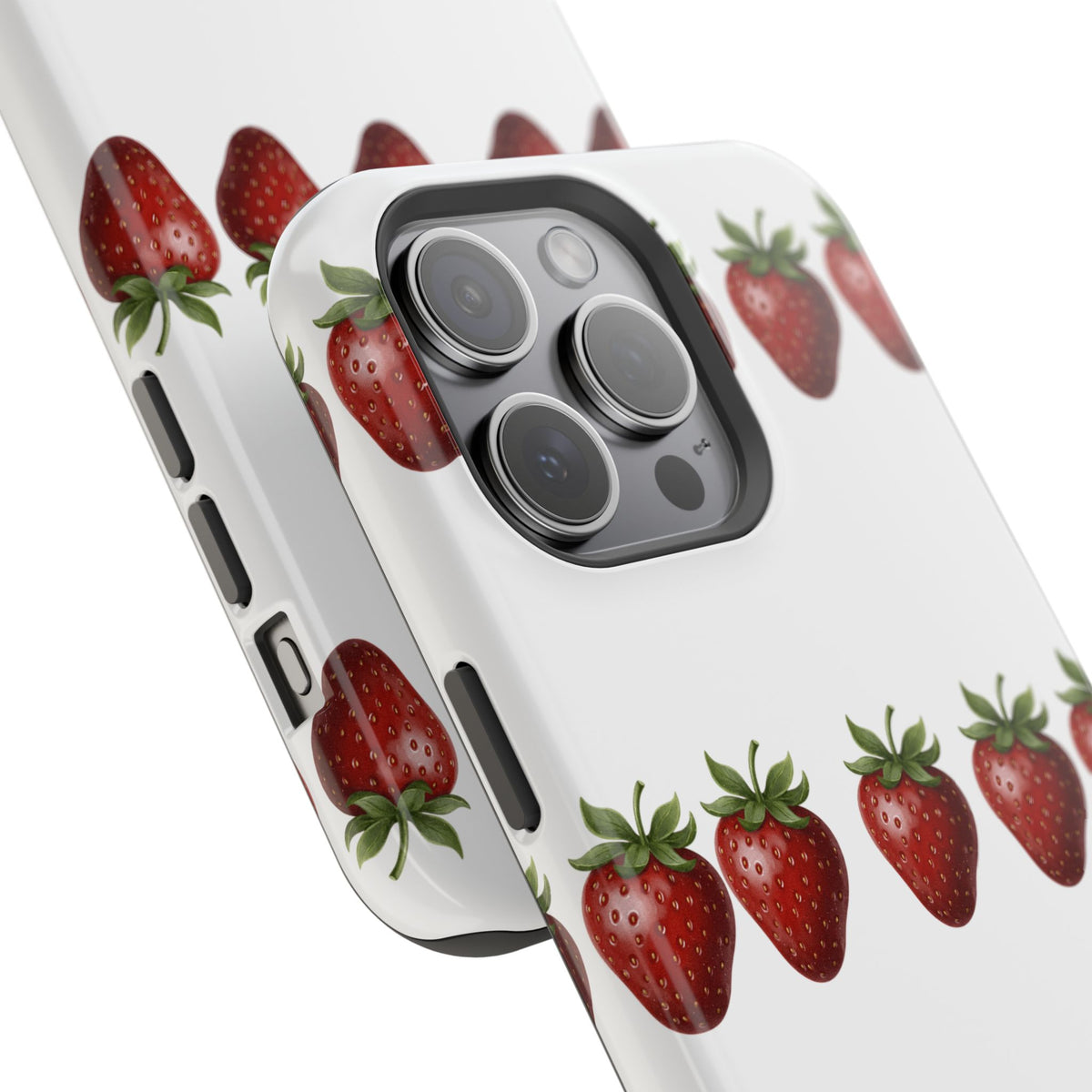 Strawberry Row Phone Case — White MagSafe Magnetic Impact-Resistant Cover