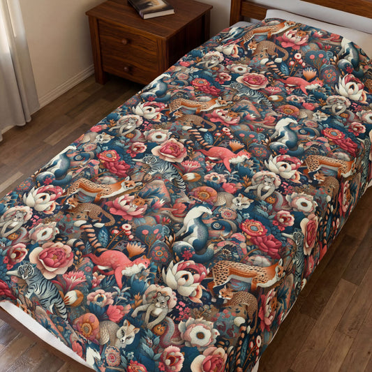 Velveteen Plush Blanket — Vintage Floral & Woodland Animals Cozy Throw