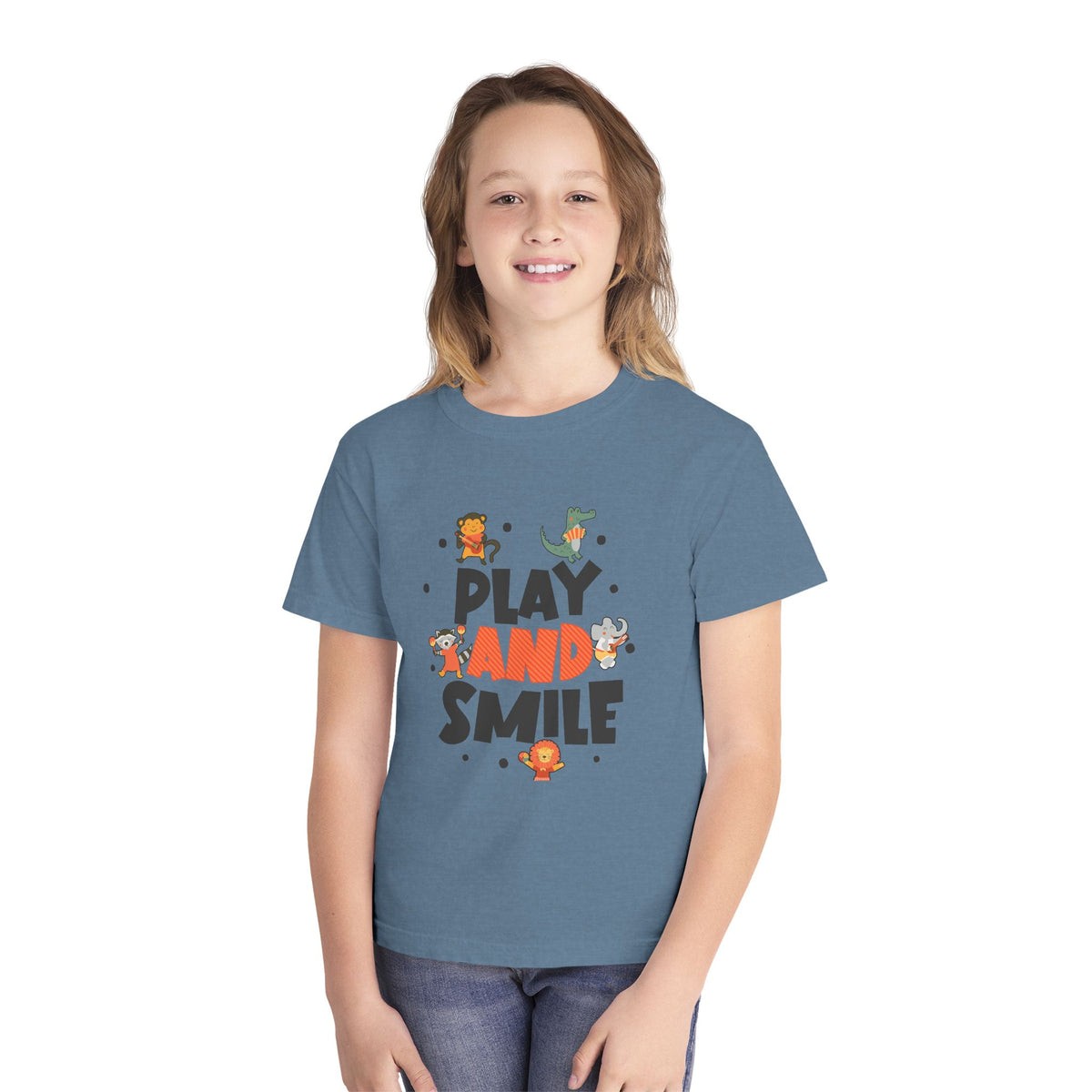 Play and Smile Youth Tee — Cute Animal Playtime Kids T‑Shirt